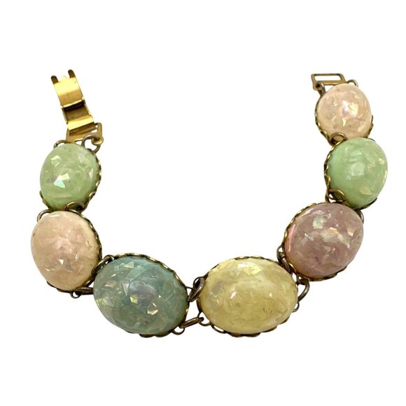 Vintage 50s CORO Pegasus Confetti Bracelet Cabochon Pastels Lucite Grannycore - Picture 11 of 12